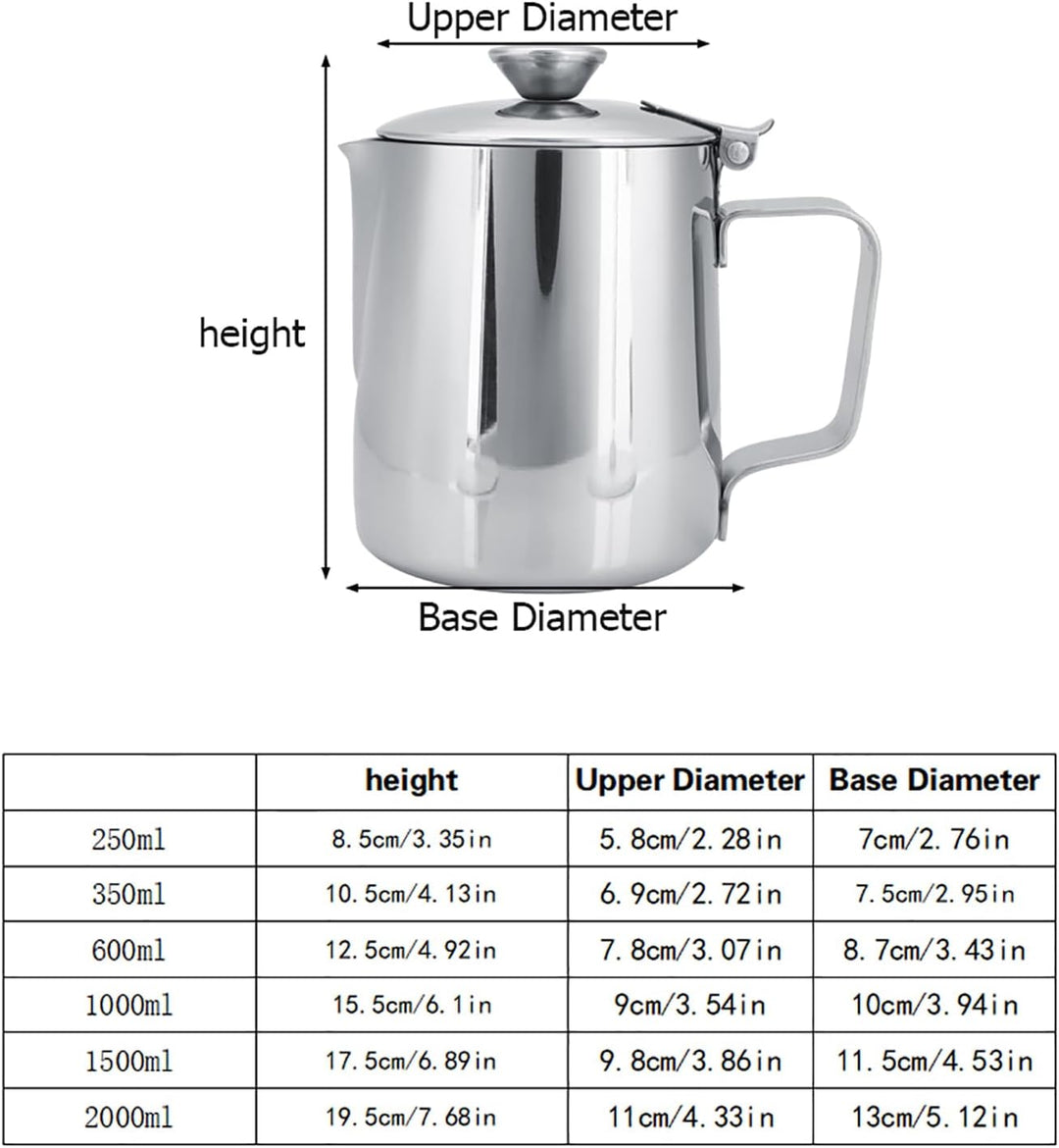 Milchschäumer Edelstahl 350ml mit Deckel - Milchkännchen für Latte Art, Cappuccino & Kaffee - Spritz