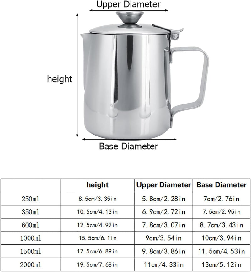 Edelstahl-Kaffeetasse, Milchaufschäumkrug mit Deckel, Milchausgiesser mit Deckel für Milchkännchen,