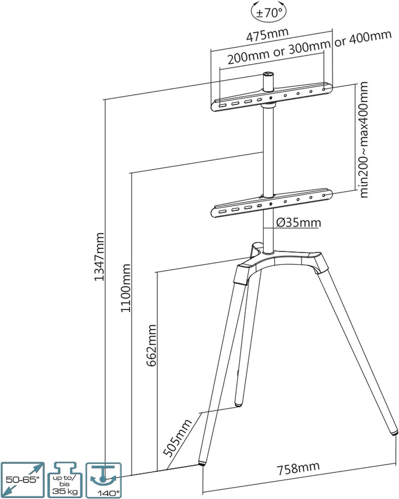 EasyLife - Design STAFFELEI Tripod TV-Stativ - Halterung bis 65&