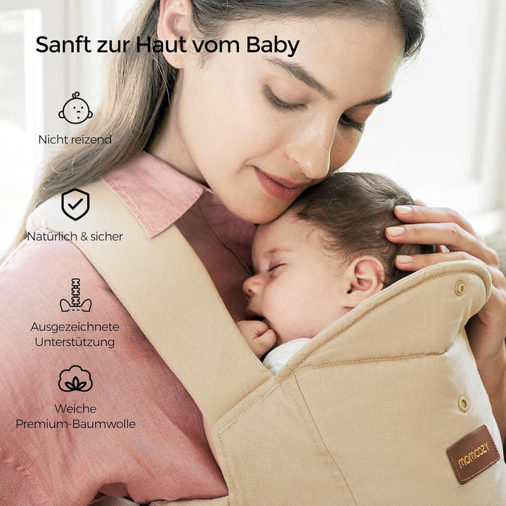 Momcozy Babytrage Neugeborene ab Geburt | Ergonomische Tragehilfe mit Nackenstütze | Leicht & sicher