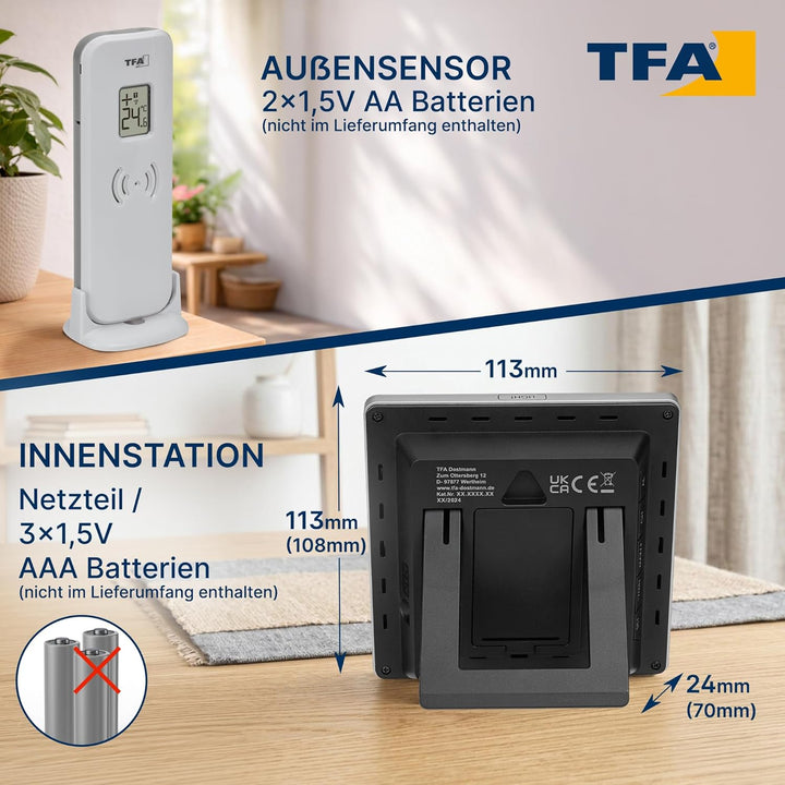 TFA Dostmann Digitale Funk Wetterstation mit Aussensensor SUN2, 35.1174, für Innen und Aussentempera