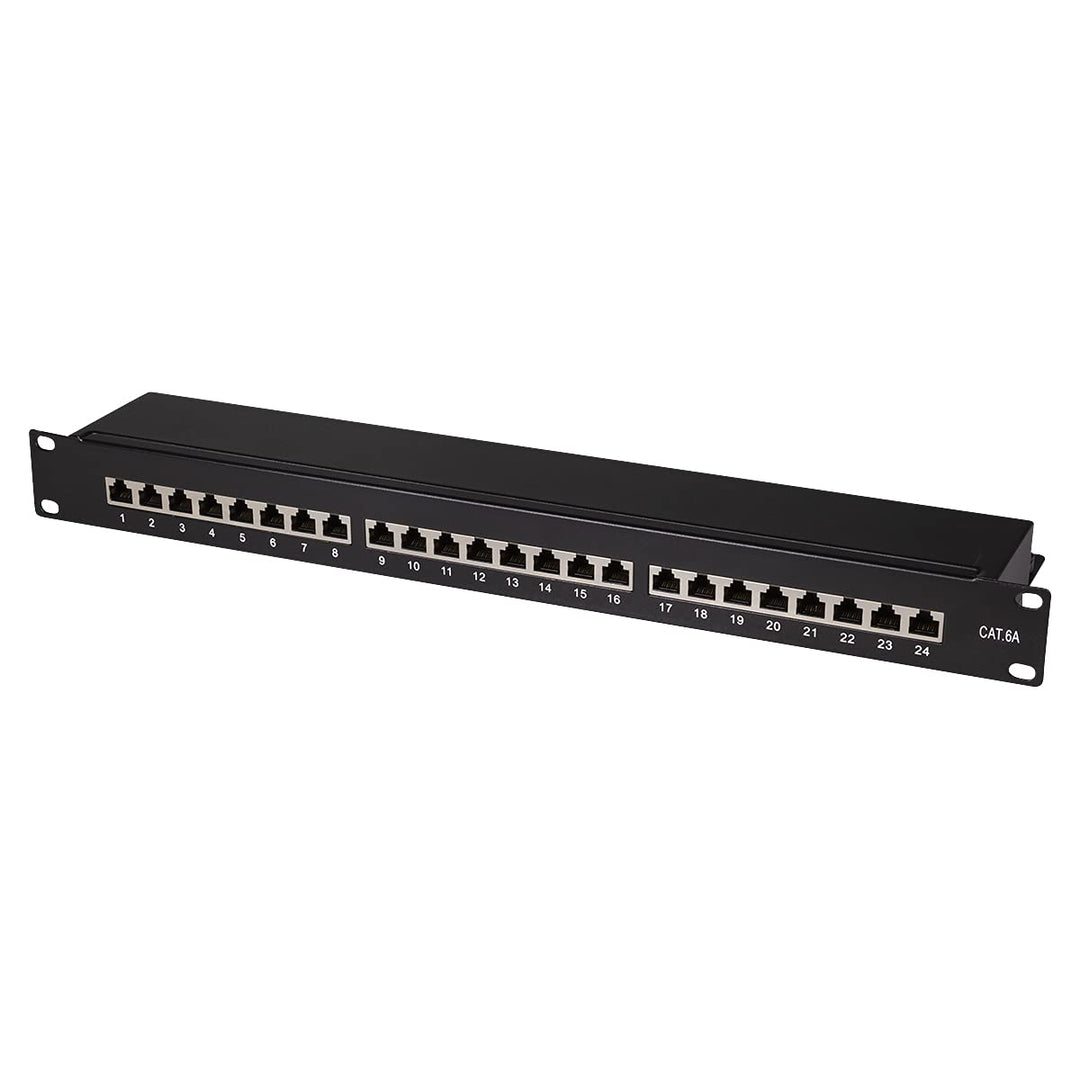LogiLink Professional PrimeLine Cat.6A (500 MHz) Patchpanel schwarz, 19", STP (geschirmt) 24-Port (R