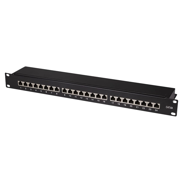 LogiLink Professional PrimeLine Cat.6A (500 MHz) Patchpanel schwarz, 19", STP (geschirmt) 24-Port (R
