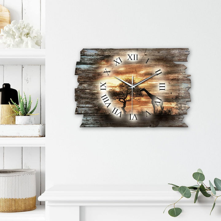 Kreative Feder Afrika Shabby Style Designer Wanduhr Funkuhr aus Holz *Made in Germany leise ohne Tic
