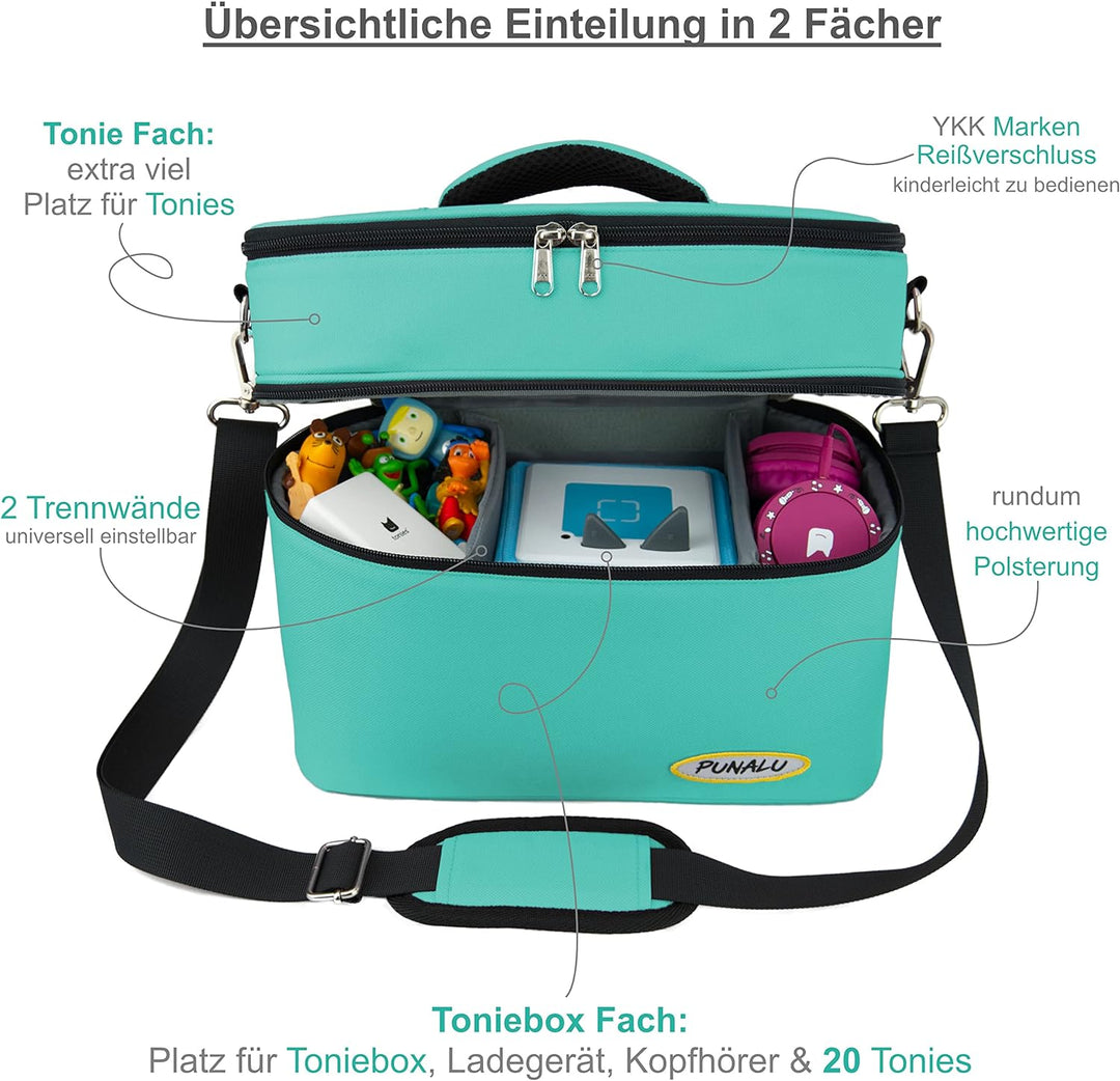 PUNALU grosse Tasche für Toniebox, Platz für 68 Tonie Hörfiguren, Toniebox Tasche (türkis), Türkis