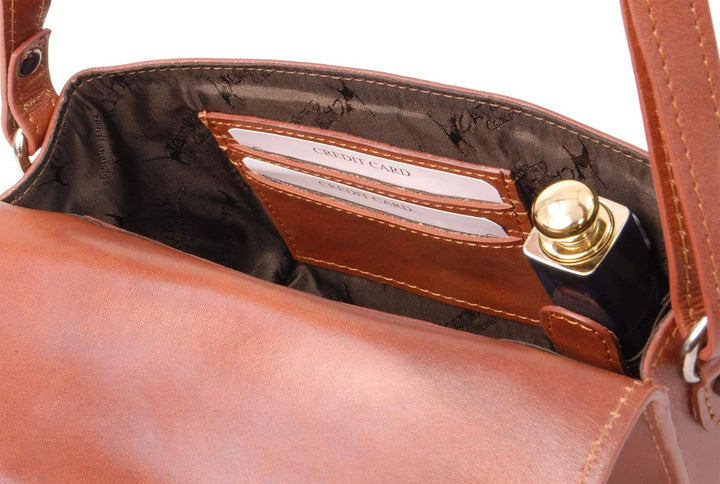 Catwalk Collection Handbags - Leder - Klien Umhängetasche/Schultertasche - FLORENCE Hellbraun Cs, He