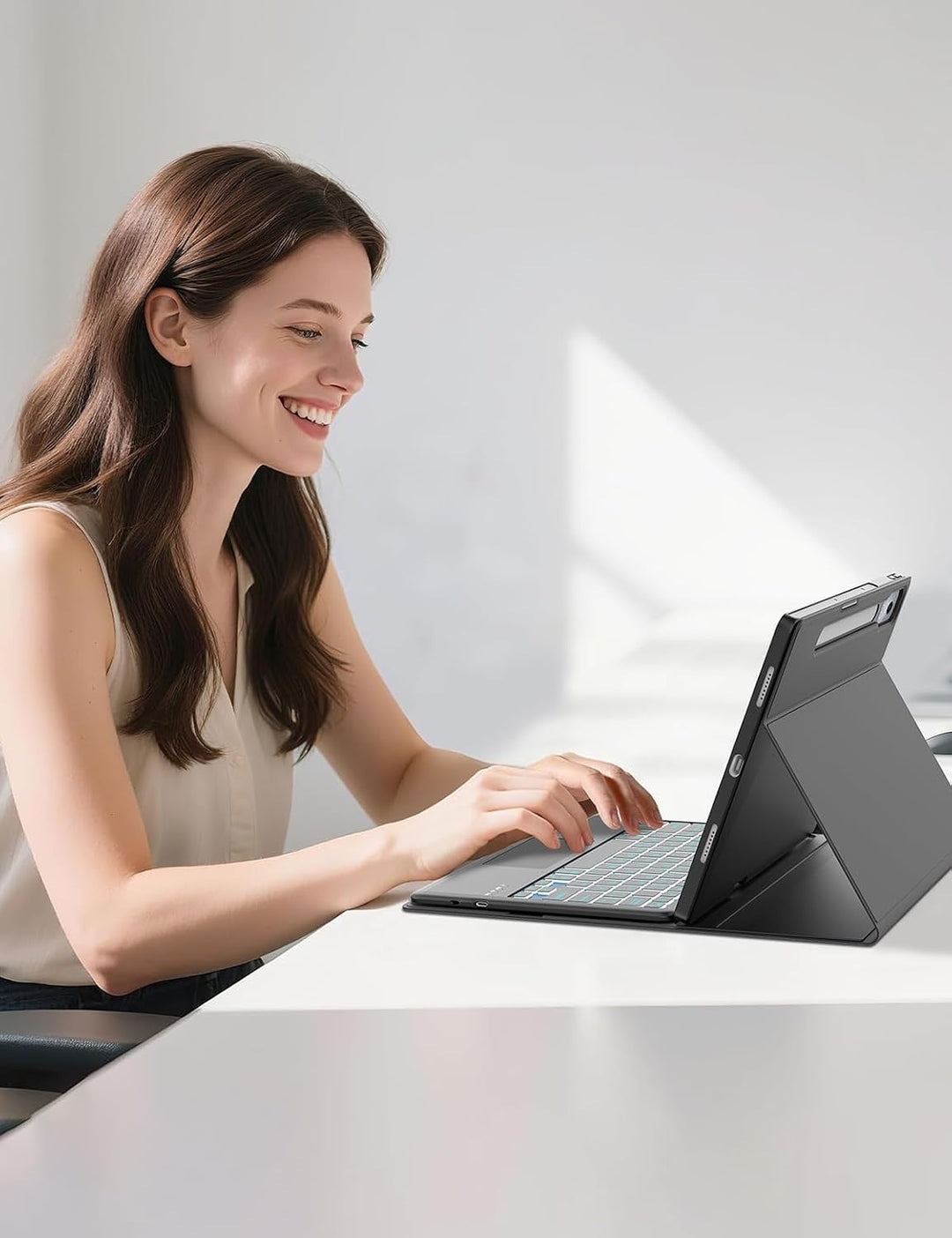 Hülle mit 7-Farben RGB Tastatur & Touchpad für Lenovo Idea Tab Pro Tablet 12,7" (2025 TB373FU) & Mot