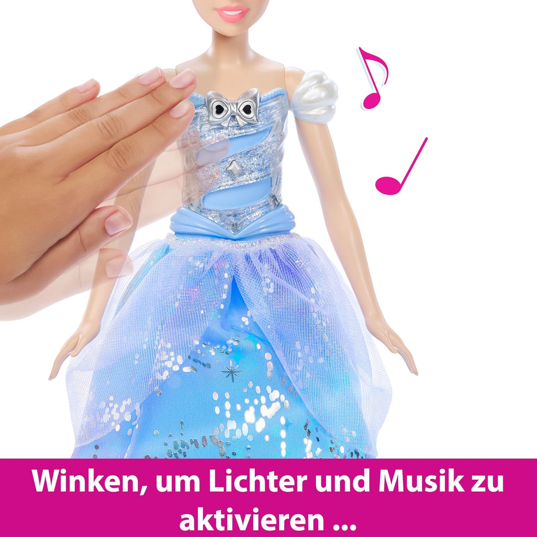 Mattel Disney Princess, Cinderella mit aufleuchtendem Kleid und Soundeffekten, aktiviert durch Zaube