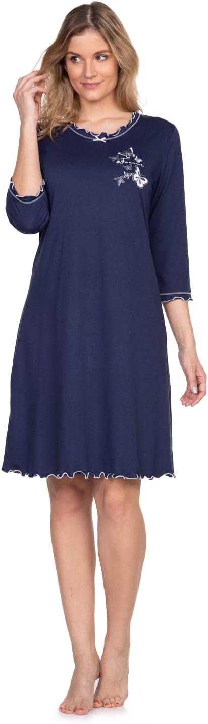 e.Femme® Damen Nachthemd 275 mit 3/4 Ärmeln, aus 50% Baumwolle und 50% Modal Marine 40, Marine 40