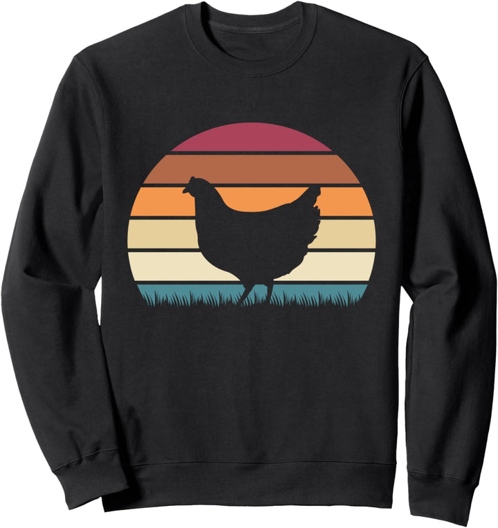 Retro Vintage Sunset Farm Animal Lover Chicken Rooster Sweatshirt