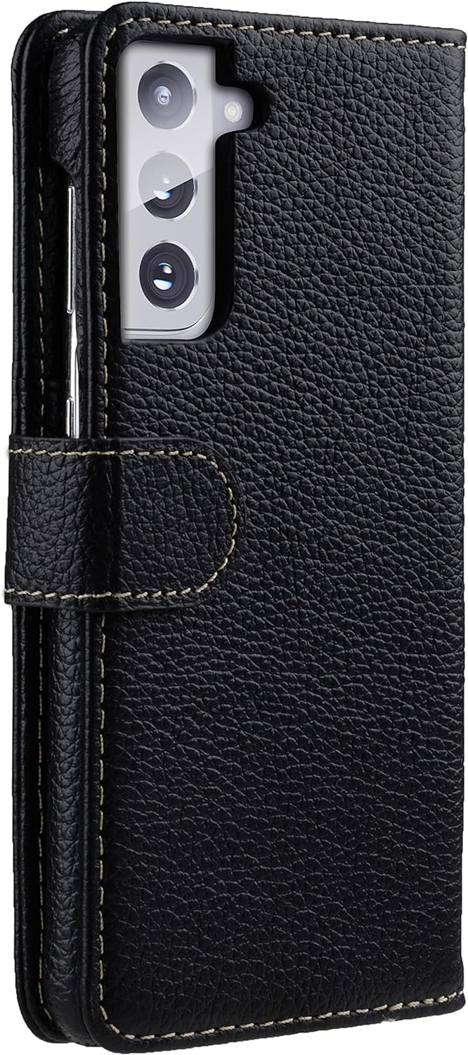 STILGUT Talis kompatibel mit Samsung Galaxy S21 5G Hülle mit Kartenfach aus Leder, Flip Cover, Walle