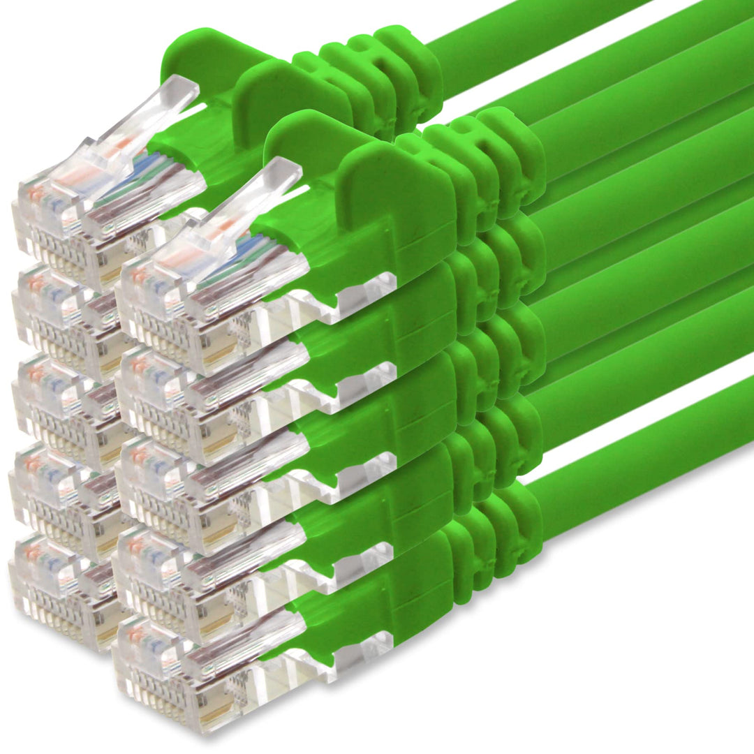 1aTTack.de Netzwerkkabel Cat.6 - grün - 10x - 10m - (Set) - CAT6 Ethernet Kabel Lankabel 1000 Mbits