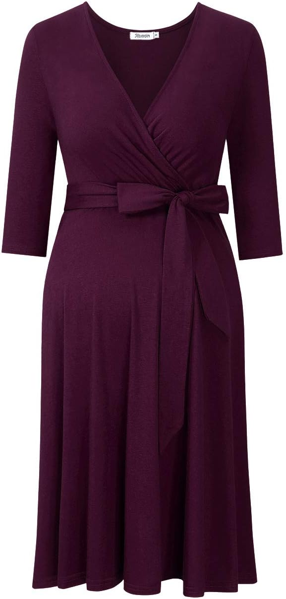 KOJOOIN Damen Umstandskleid Schwangerschafts Kleid für Schwangere Stillkleid V-Ausschnitt Langarm mi