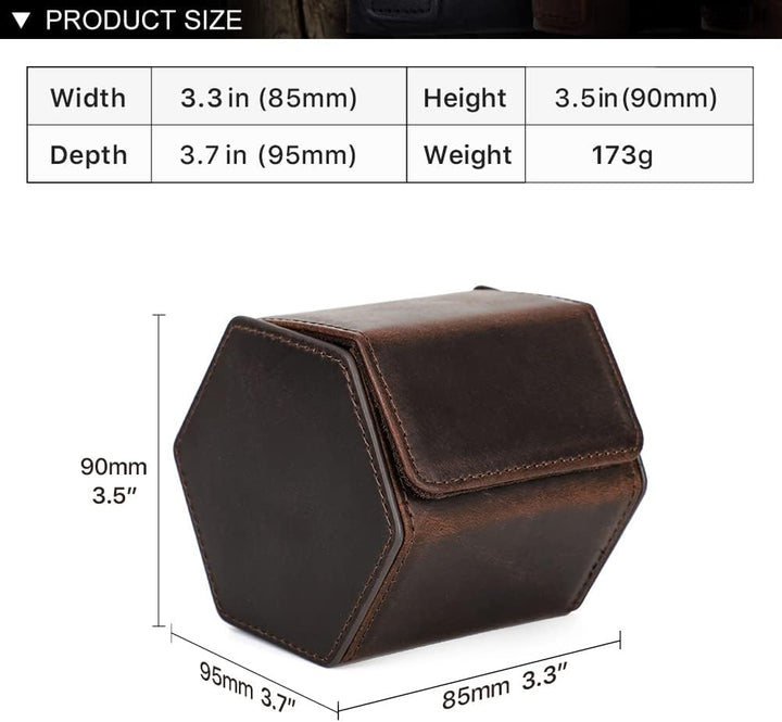 Hiram Uhrenetui aus echtem Leder, sechseckig, 1 Uhrenrolle, Uhrenschutz, Aufbewahrungsbox, Organizer