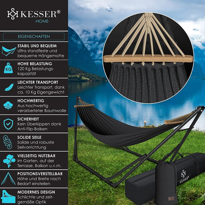 KESSER® Hängematte Vill mit Gestell Metall Faltbar verstellbar Stabiler Rahmen Indoor & Outdoor Mit