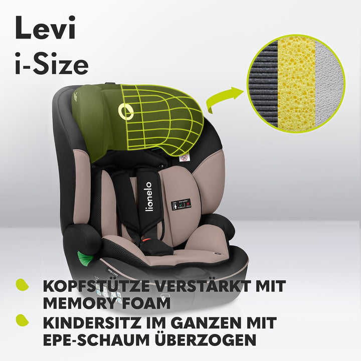 LIONELO LEVI I-SIZE 76-150 cm Kinderautositz, Gruppe 1 2 3, Seitenschutz, 10 Grad Kopfstützenverstel
