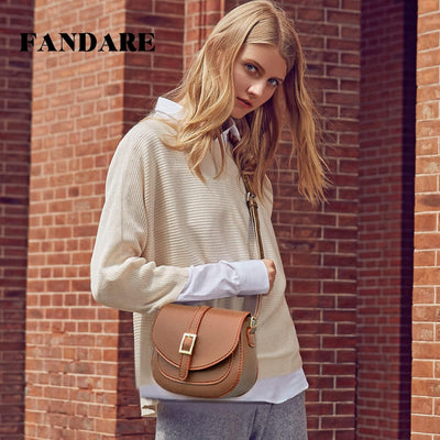 FANDARE Damen Umhängetasche Schultertasche Leder Crossbody Bag Damentasche Schulterriemen Frauen Abe