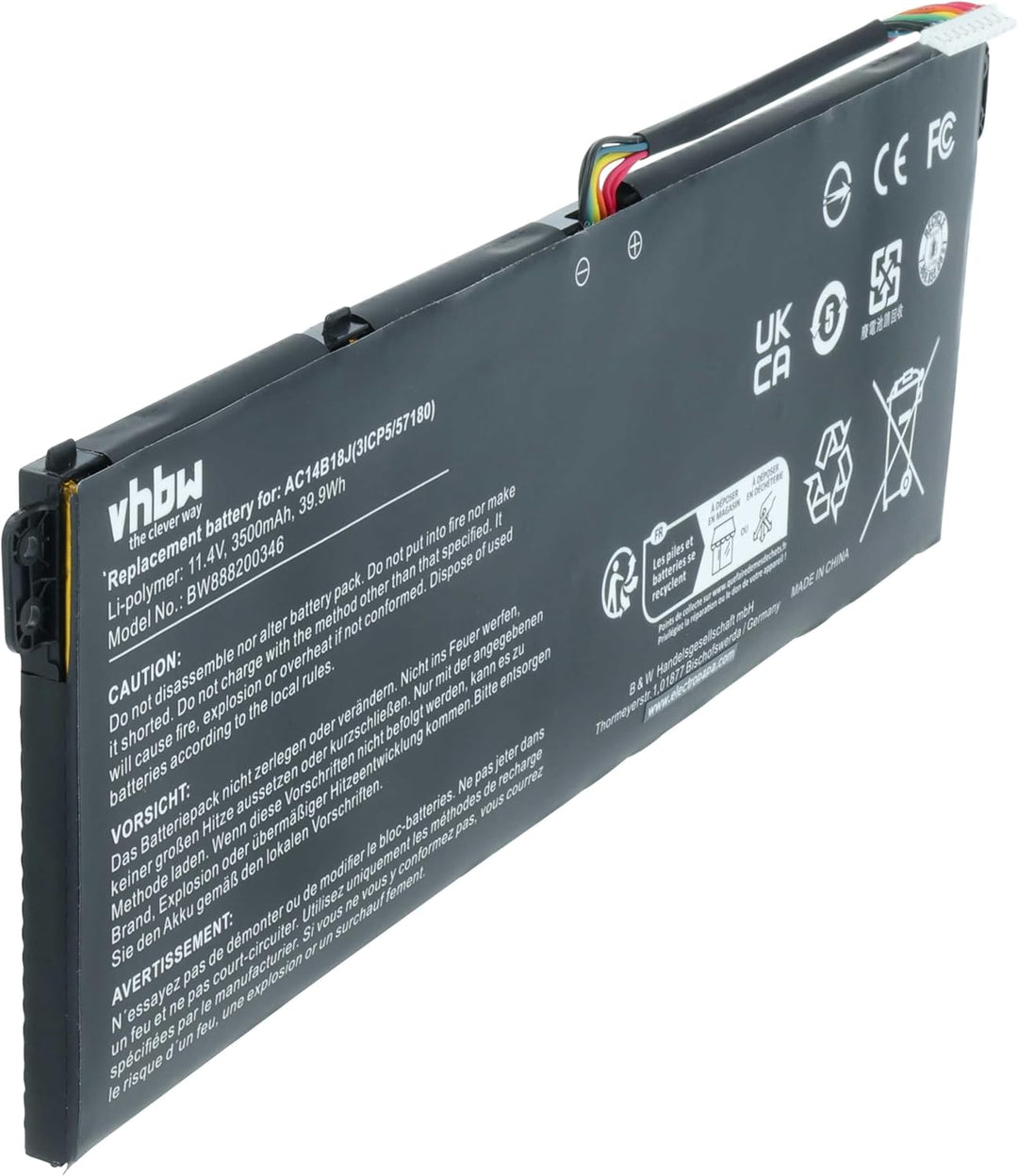 vhbw Akku kompatibel mit Acer Aspire 3 A315-55G-541R, 3 A315-55G-54V9 Notebook (3500mAh, 11,4V, Li-P