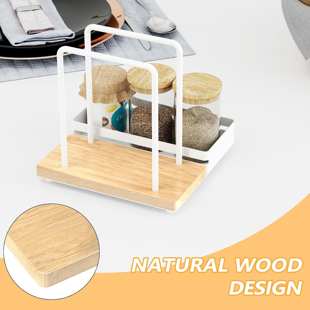 Serviettenhalter Weiss,Serviettenhalter aus Metall & Holz Serviettenspender mit Caddy für Tisch Küch