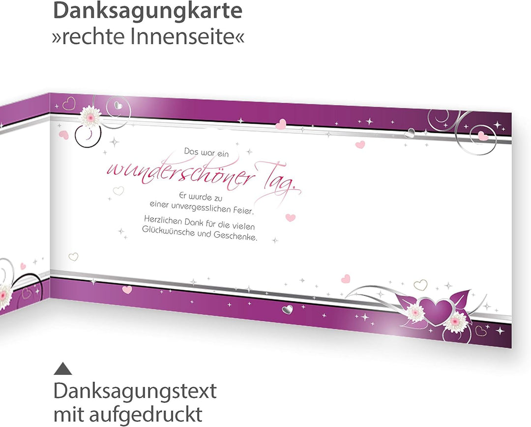 tatmotive Danksagungskarten Hochzeit Herzen (10 Sets) sehr elegante Dankeskarten für Hochzeit, inkl.