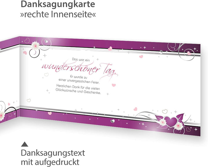 tatmotive Danksagungskarten Hochzeit Herzen (10 Sets) sehr elegante Dankeskarten für Hochzeit, inkl.