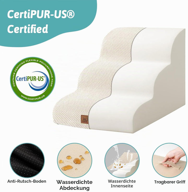 COZY KISS Hundetreppe für Kleine Hunde 40cm, Haustiertreppe für Couch aus Hochdichtem Schwamm, Hunde