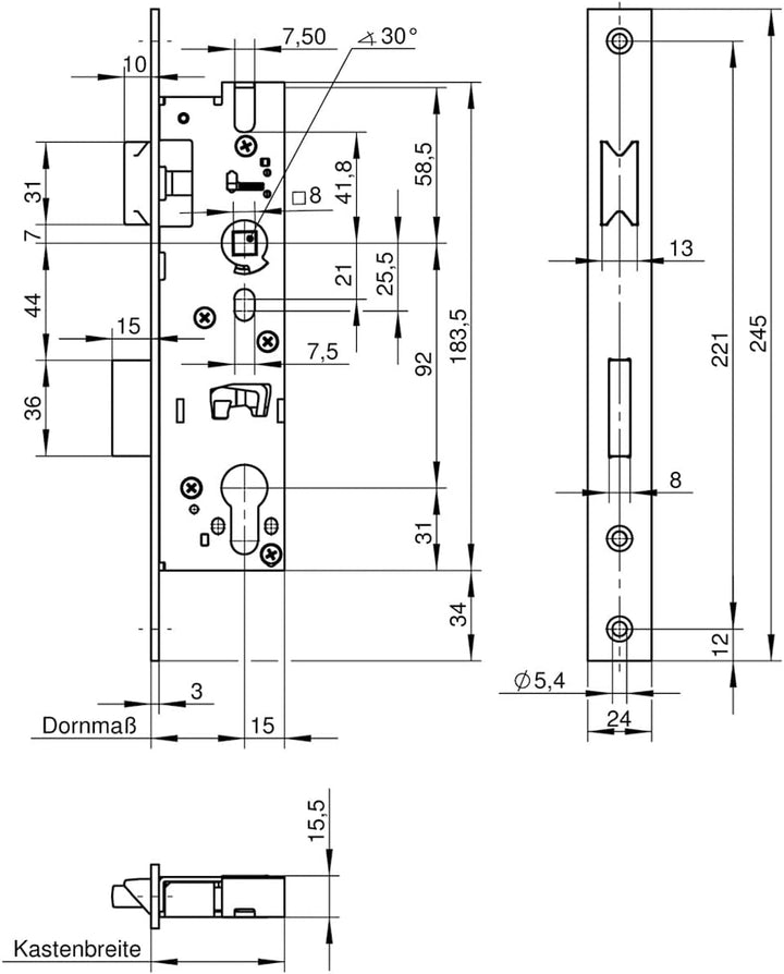 WILKA 1433000172 Rohrrahmen-Schloss 1433 | Dornmass: 20 mm | Stulpe 245 mm flach Edelstahl | 1 Stück