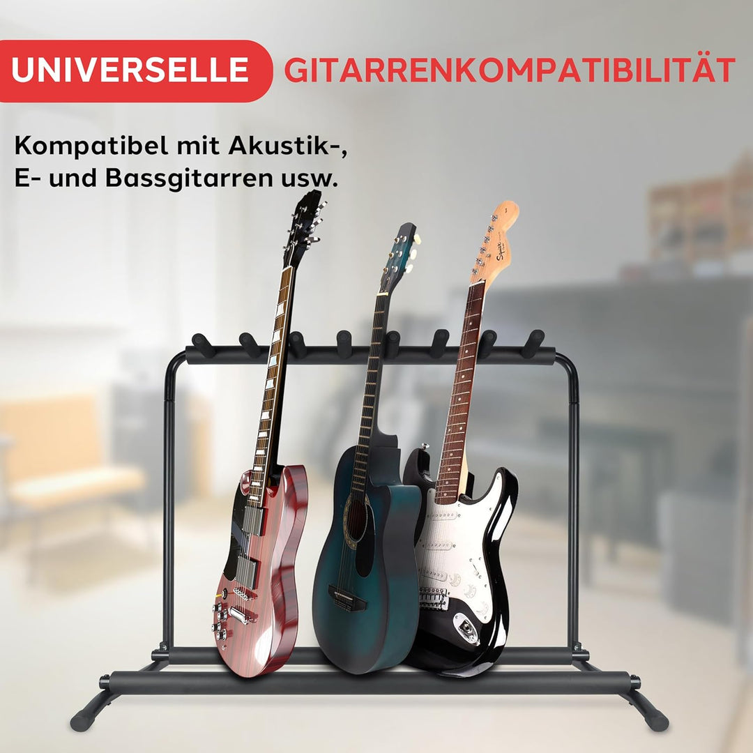 Pyle PGST43 Gitarrenständer für 7 Gitarren, faltbar, universal, tragbar, schwarz, mit rutschfester G