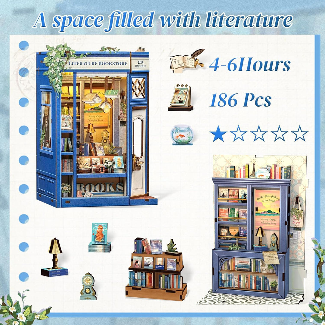 CUTEBEE DIY Book Nook - DIY Puppenhaus Häuser, Miniatur Haus Selber Bauen mit LED-Beleuchtung | Krea