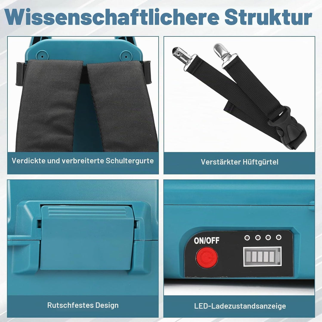 Akku Rucksack für Makita 18V Akku (Ohne Batterie), Tragbar Kraft Liefern Rucksack mit 4 Batterien Au