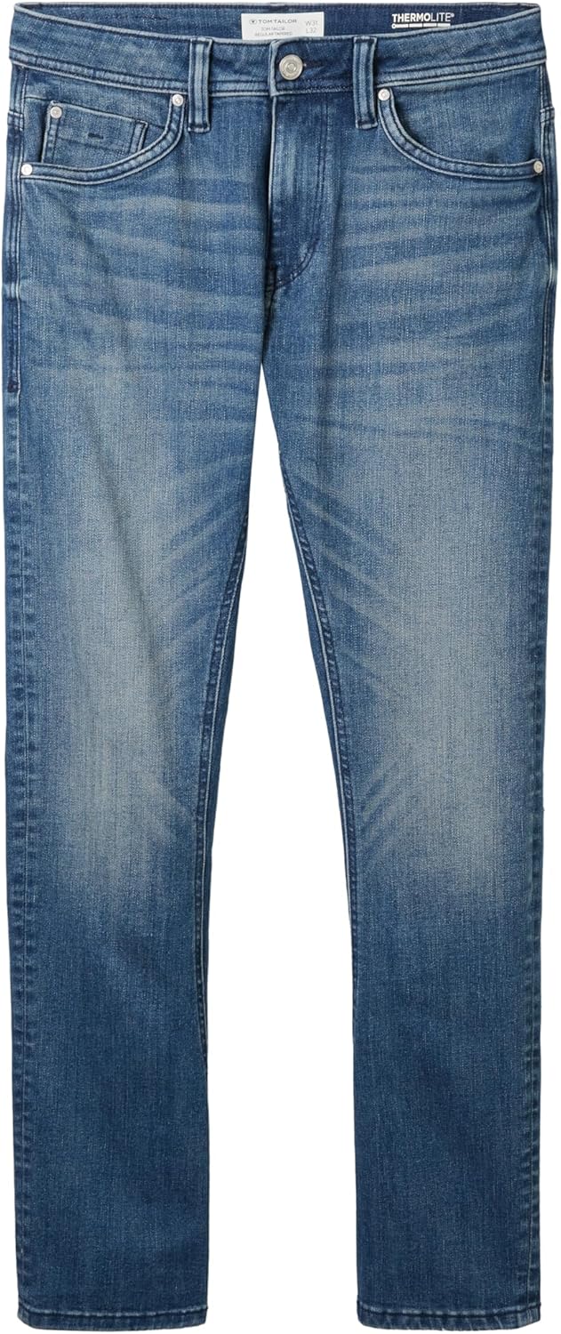 TOM TAILOR Herren THERMOLITE® Regular Tapered Fit Jeans 30W / 32L 10118 - Used Light Stone Blue Deni