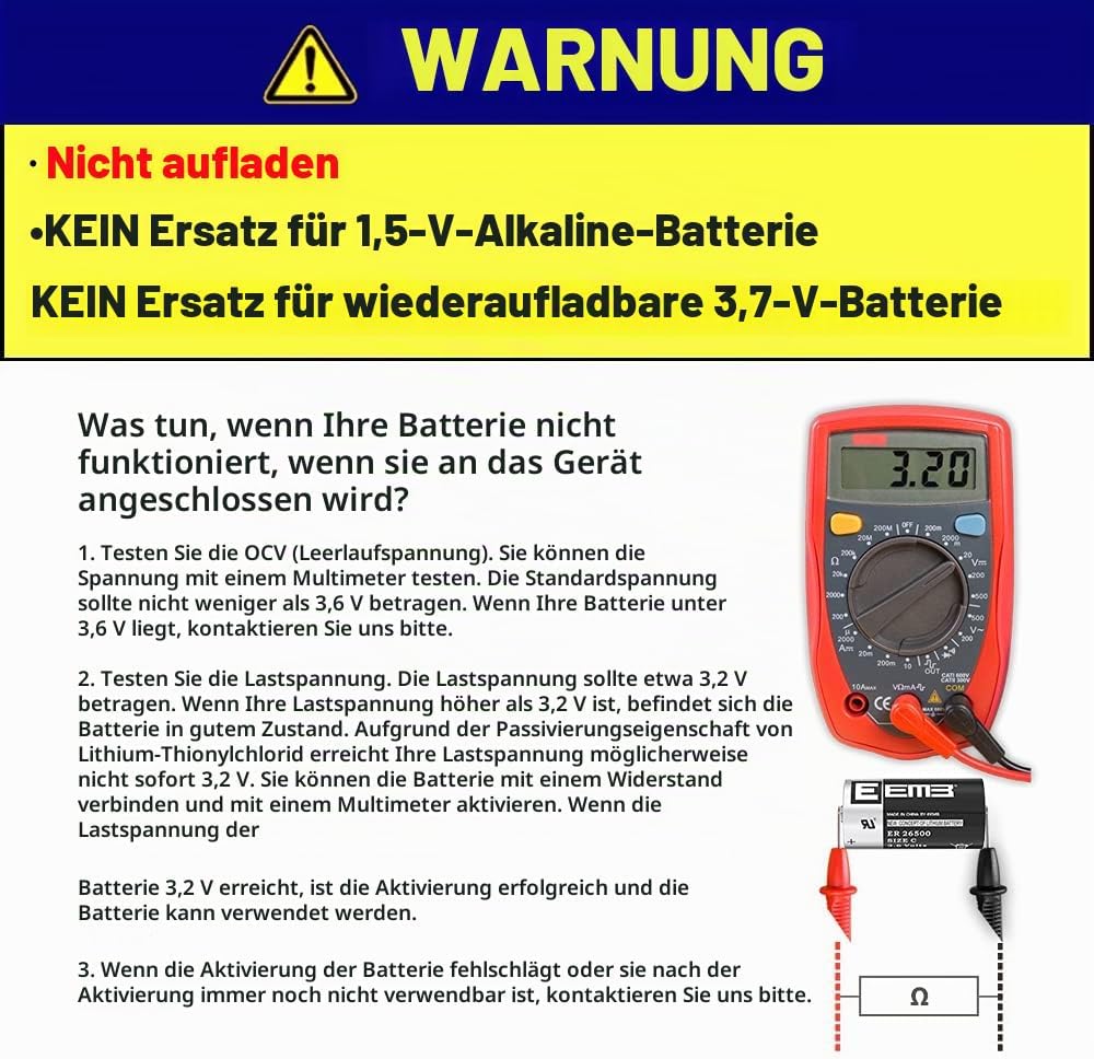 EEMB ER26500 Size C 3.6V Lithium Batterie ER26500 9000mAh Akkus LS26500 SB-C01 TL-2200 Nicht Wiedera