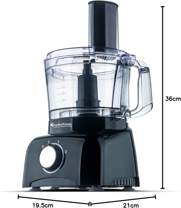 TurboTronic/Food Processor / 1,2L mini small/schwarz/Küchenmaschine mit Mixer, Raspelscheiben, Zitru