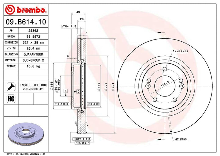 Brembo 09.B614.10 - Vordere Bremsscheibe