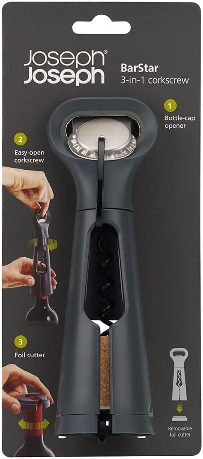 Joseph Joseph BarStar 3-in-1 Korkenzieher, Flaschenöffner und Folienschneider, platzsparendes Design
