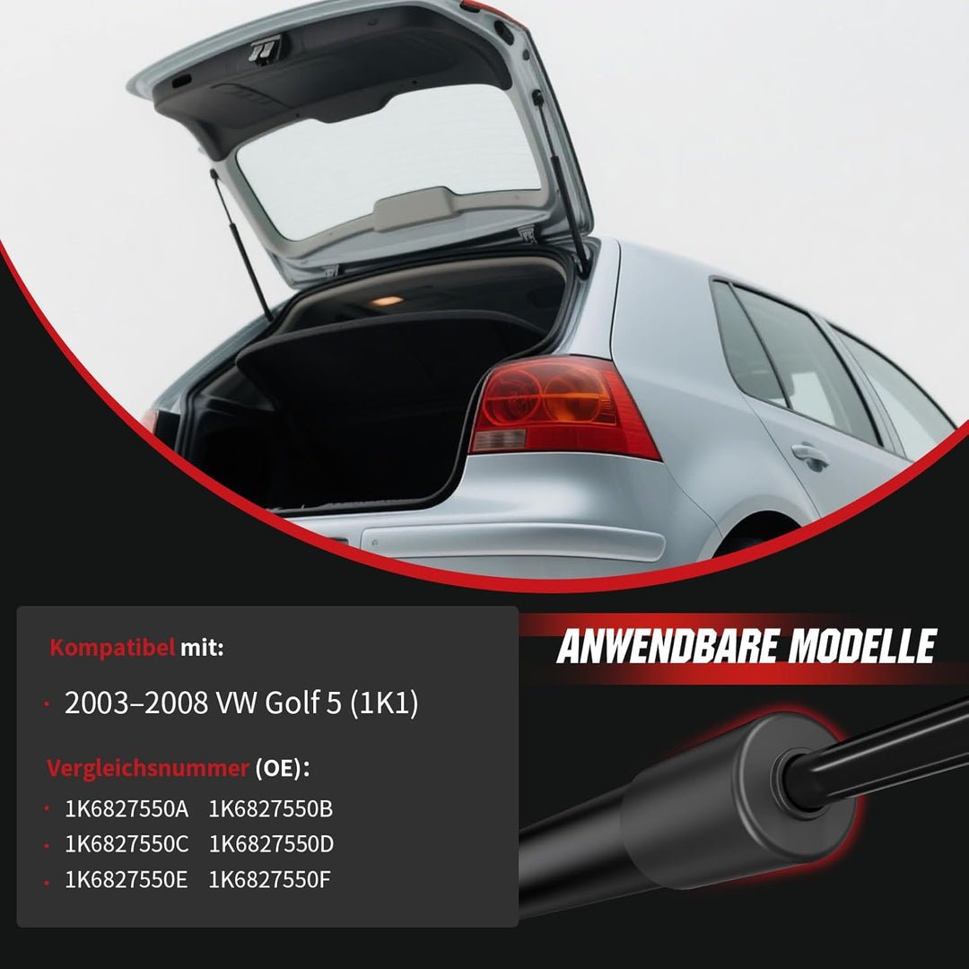 Gasfeder Heckklappe kompatibel mit VW Golf 5 (1K1, 2003–2008), OTUAYAUTO 2 Stück Heckklappendämpfer