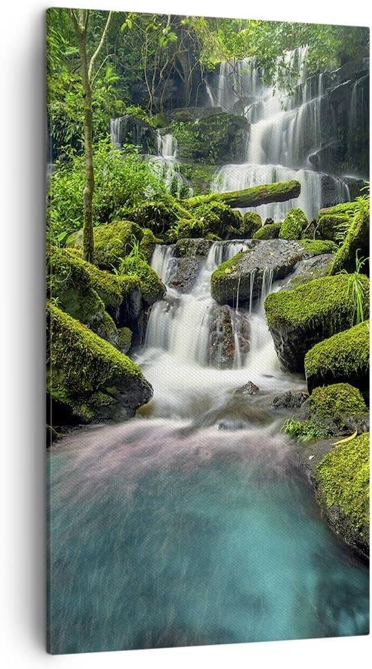 Bilder auf Leinwand Park Wasserfall Wasser Leinwandbild mit Rahmen 45x80cm Wandbilder Dekoration Woh