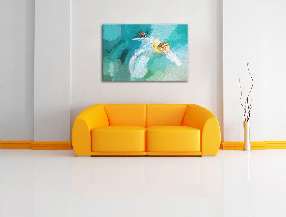 Pixxprint eine Schnecke und Marienkäfer als Leinwandbild/Grösse: 100x70 cm/Wandbild/Kunstdruck/ferti