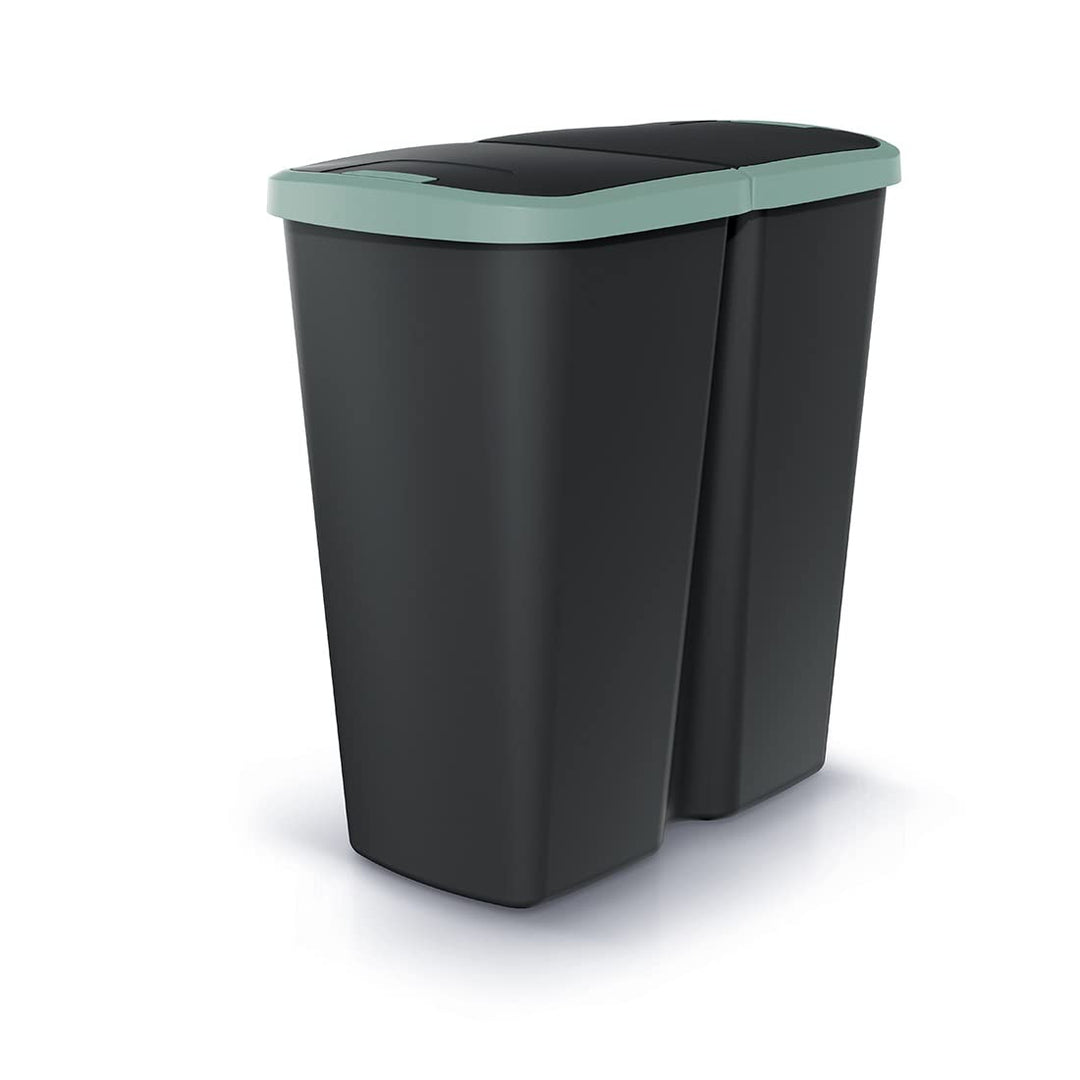 HRB DUO Bin Mülleimer 2 Fächer Schwarz/Grün, idealer Mülleimer Küche mit 2x 25L Mülleimer Trennsyste