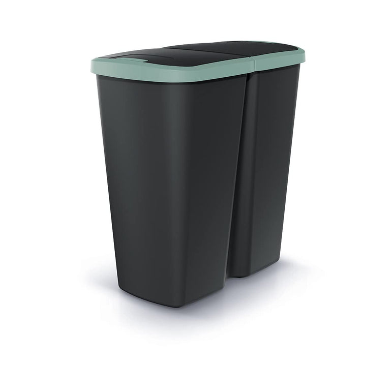 HRB DUO Bin Mülleimer 2 Fächer Schwarz/Grün, idealer Mülleimer Küche mit 2x 25L Mülleimer Trennsyste