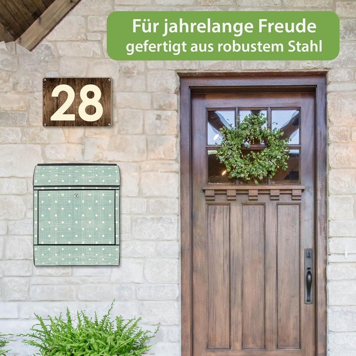 banjado® Design Briefkasten mit Motiv Punkte Lindgrün 39x47x14cm &amp; 2 Schlüssel - Briefkasten Stahl s