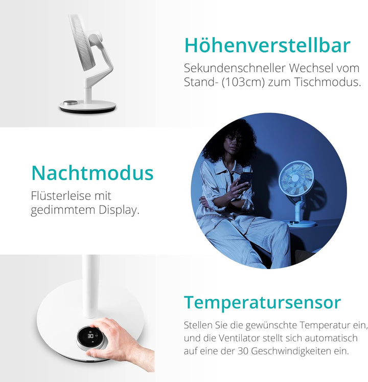 Duux Whisper Flex Ultimate Smart Standventilator Leise - Steuerung per Fernbedienung & Smartphone -
