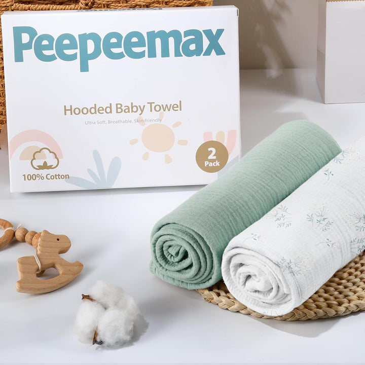 Kapuzenhandtuch Baby 2er-Pack, Musselin Baumwolle Baby Handtuch Kapuze, Ultraweiche und Saugfähige B