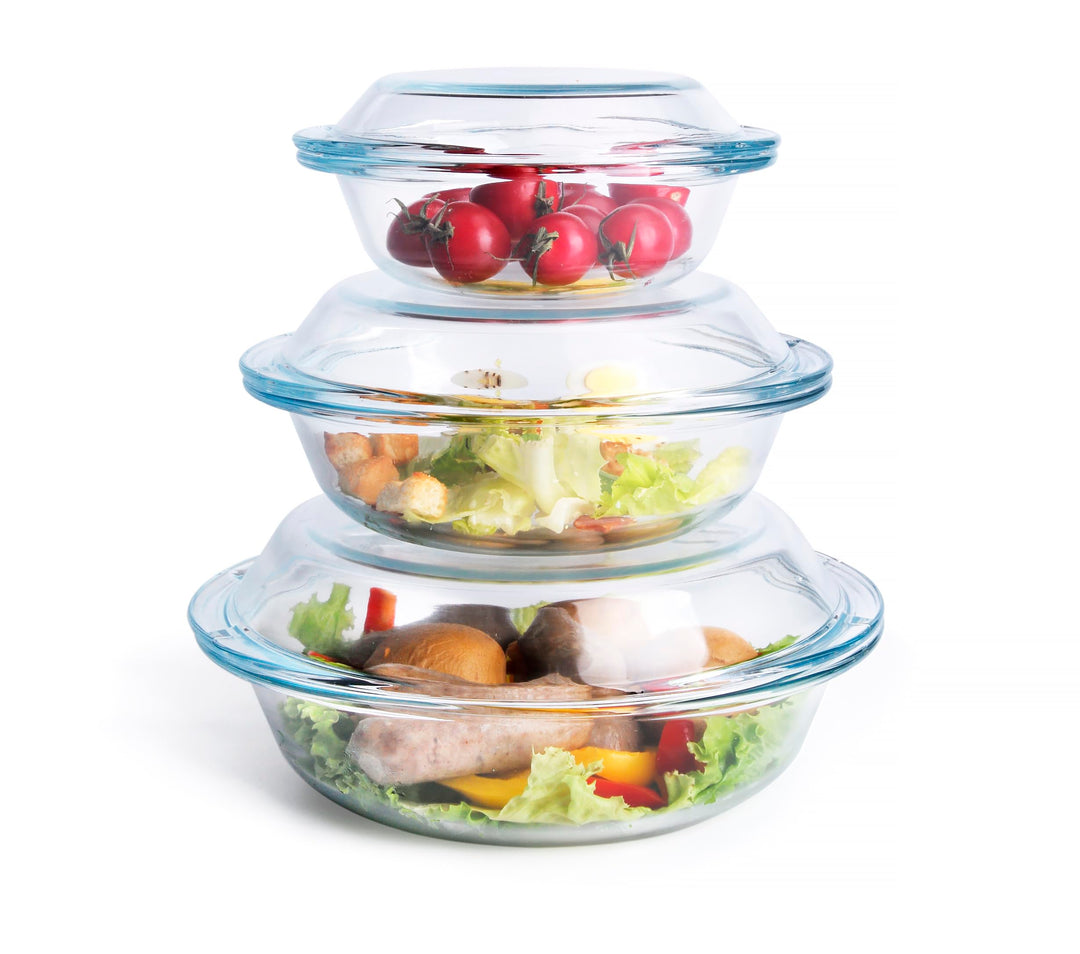 HUSANMP Rund Auflaufform aus Gehärtetem Glas Set, Glas Backform mit Deckel für Backofen, Gefrierschr