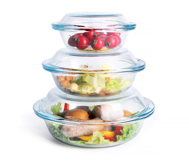 HUSANMP Rund Auflaufform aus Gehärtetem Glas Set, Glas Backform mit Deckel für Backofen, Gefrierschr