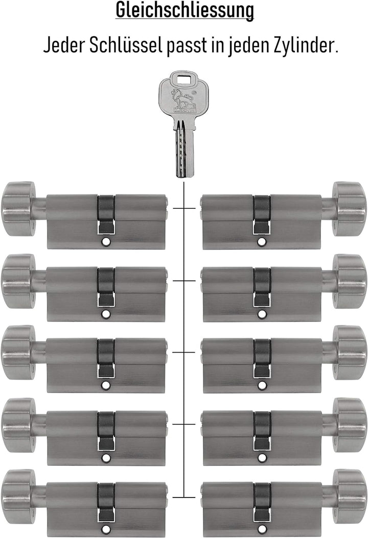 Gleichschliessende Schliesszylinder 70 mm (35/35 mm) inkl. 3 Schlüssel pro Zylinder (Zylinderanzahl