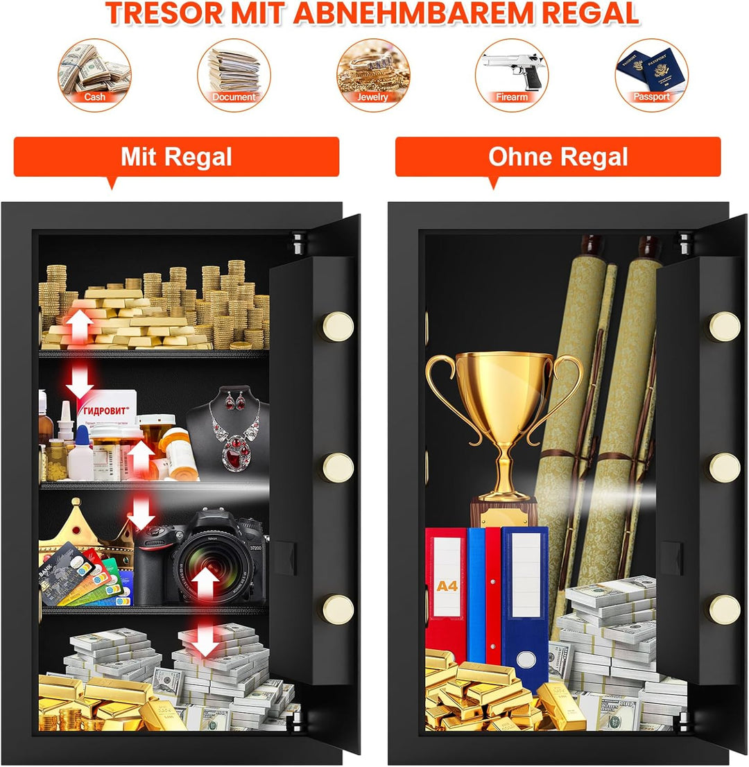 85L Grosser Feuerfester Tresor mit Feuerfeste Dokumententasche, Digitaler Heimtresor mit Herausnehmb