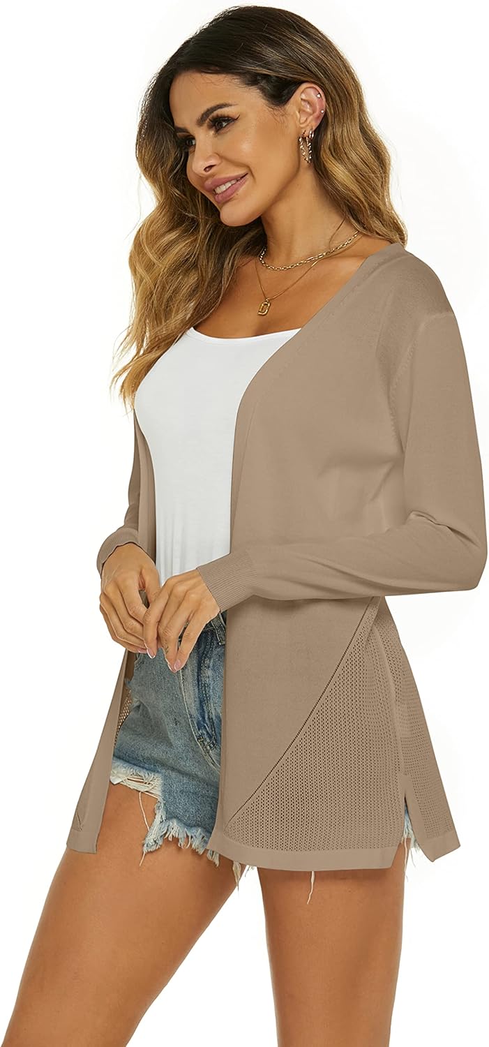 Ietaoo Damen Strickjacke Sommer Cardigan Elegant Lang Jacke Leichte Langarm Offene Strickjacke Somme