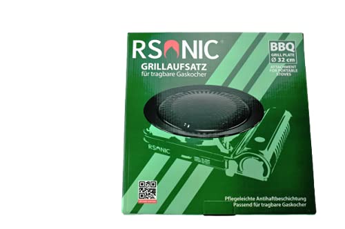 RSonic tragbarer Grillplatte Rund, Guss Antihaft | BBQ Grillaufsatz | Grill Platte | auch für tragba