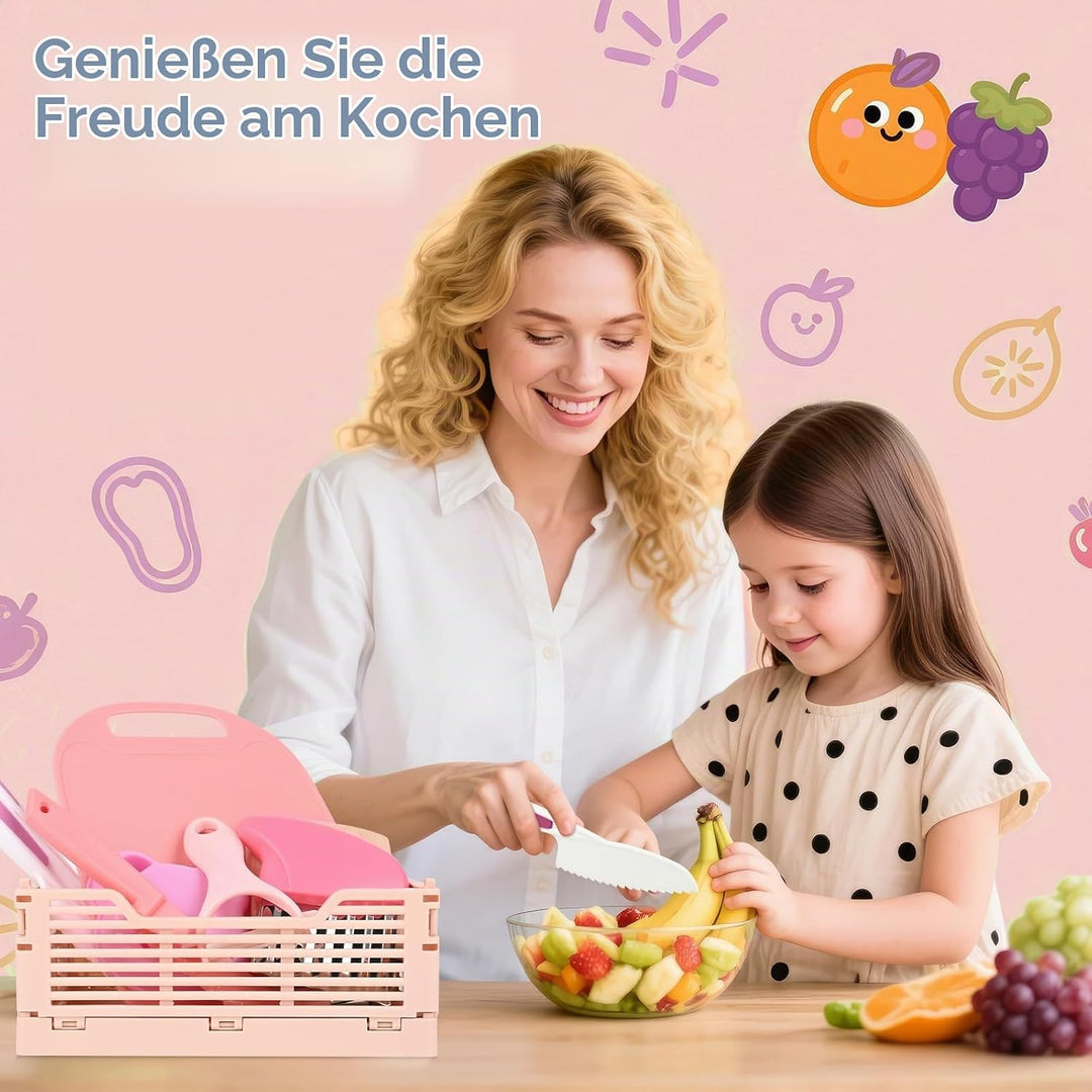 15 Stück Kindermesser, Mit Schürze, Faltbarer Aufbewahrungsbox und Wellenschneider, Kindermesser ab